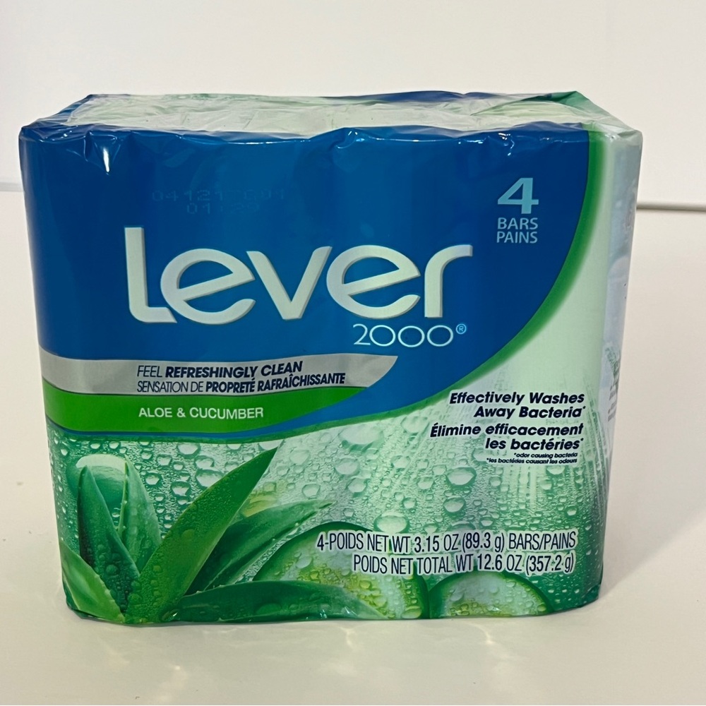 lever 2000 Aloe & Cucumber Bar Soap 3.15oz x 4 Bars, 1 Pack NEW